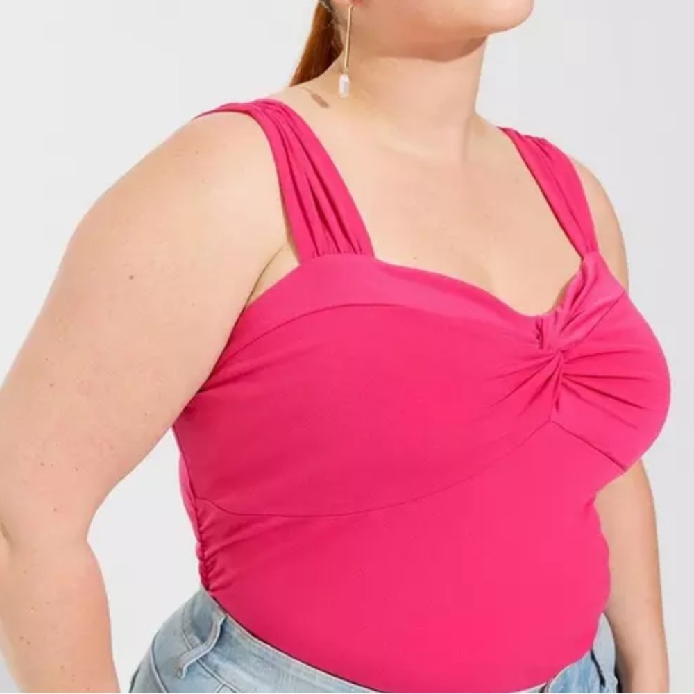 Torrid Pink Peacock Twist Front Sweatheart neckline tank top